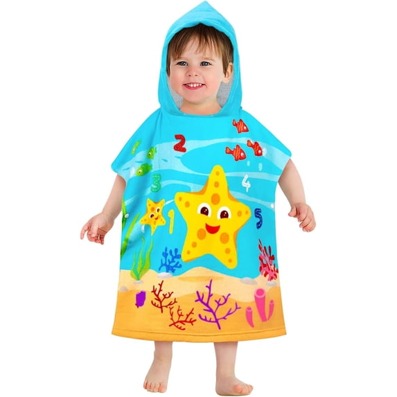 Kids Hooded Beach Towel for Boys Girls,Bath Pool Beach Poncho Towels Super Soft & Absorbent Cotton Towel Childrens Starfish Beach Towels for Toddler 0-7 Years Old