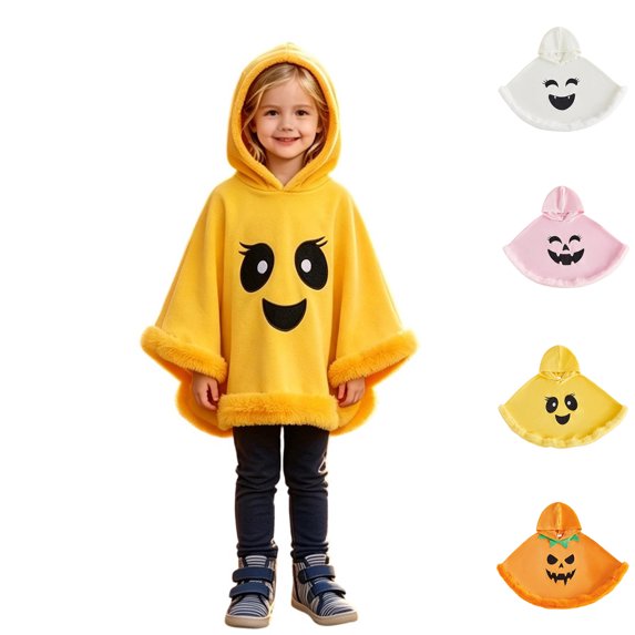Kids Hooded Cape Pumpkin Cloak Pumpkin Halloween Party Clothes Girl Halloween Size 2-6 Years
