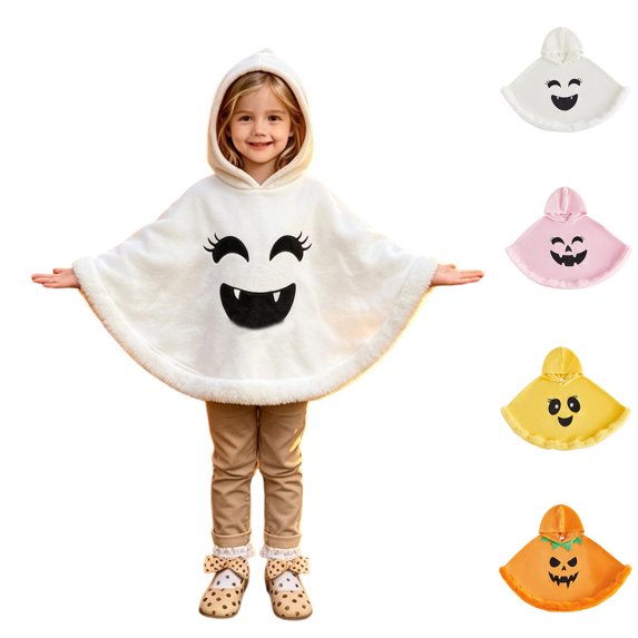 Kids Hooded Cape Pumpkin Ghost Face Cloak Ghost Cosplay Girls Halloween Size 2-6 Years