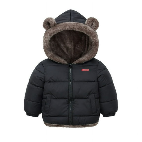 Kids Hooded Down Coat Boys Girls Winter Jacket Windproof Fleece Lined Thicken Warm Outerwear,2-7T