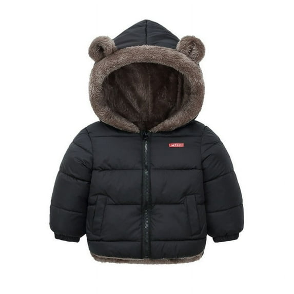Kids Hooded Down Coat Boys Girls Winter Jacket Windproof Fleece Lined Thicken Warm Outerwear,2-7T
