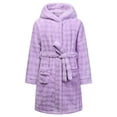 thumbnail image 1 of Kids Hooded Fleece Robe Plush Bubble Flannel Bathrobe Soft Warm Lightweight Bathrobe with Belt & Pockets for Boys Girls 4-15 Years, 1 of 8