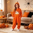 thumbnail image 1 of Kids Hooded Halloween Print Zip-Up Onesie with Pockets for Party and Home Wear 4-14 Years, 1 of 4