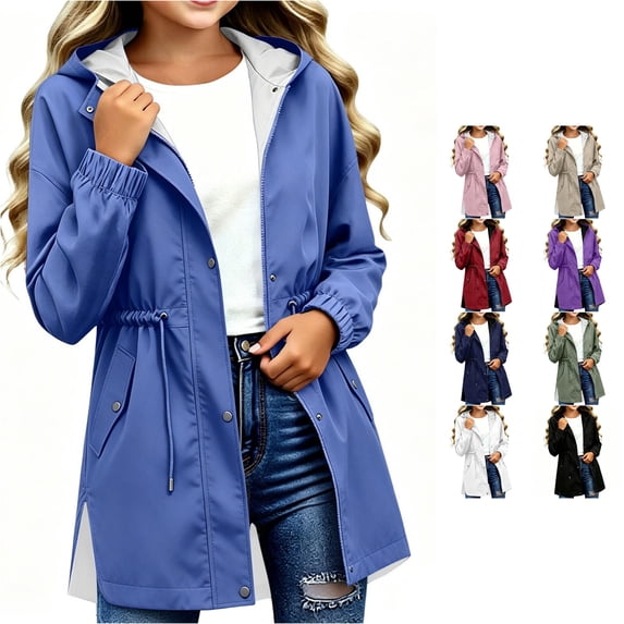 Kids Hooded Jacket Solid Color Casual Coat Lightweight Outerwear with Full Zip for Boys Girls School Spring