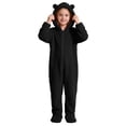 thumbnail image 1 of Kids Hooded Onesie Fleece Footed Jumpsuit with Bear Ears, Full Zip One Piece Cozy Sherpa Loungewear for Boys Girls, Black 10Y, 1 of 8