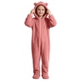 thumbnail image 1 of Kids Hooded Onesie Fleece Footed Jumpsuit with Bear Ears, Full Zip One Piece Cozy Sherpa Loungewear for Boys Girls, Pink 01 4T, 1 of 8