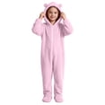 thumbnail image 1 of Kids Hooded Onesie Fleece Footed Jumpsuit with Bear Ears, Full Zip One Piece Cozy Sherpa Loungewear for Boys Girls, Pink 4T, 1 of 8