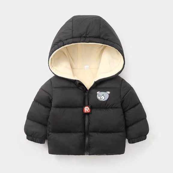 Kids Hooded Puffer Jacket with Bear Print Front Zipper Closure Lightweight Insulated Outerwear for Boys Girls Winter Style #B085 Gray 100