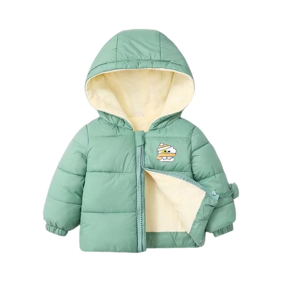 Kids Hooded Puffer Jacket with Bear Print Front Zipper Closure Lightweight Insulated Outerwear for Boys Girls Winter Style #C086 Green 120
