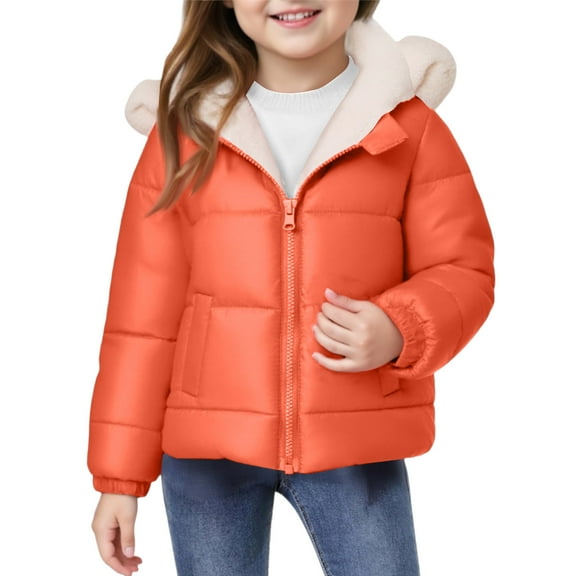 Kids Hooded Puffer Jacket with Zipper Closure and Fleece Lined Interior for Boys and Girls Winter Outerwear Coat Style #B053 Orange 110