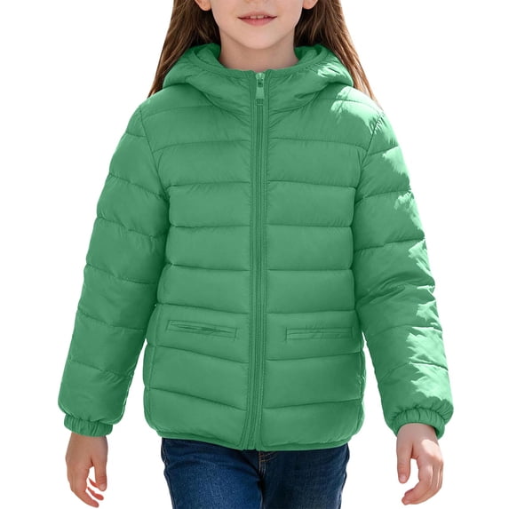Kids Hooded Puffer Jackets Full Zip Lightweight Quilted Winter Coats for Boys Girls 4-14Y Solid Warm Outerwear (6T, Green)