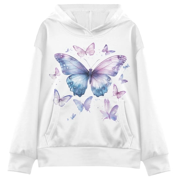Kids' Hooded Pullover Sweatshirt Casual Tops Long Sleeve Print Hoodies Pocket A Flock Of Butterflies Medium