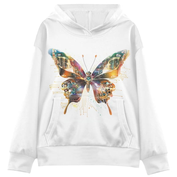 Kids' Hooded Pullover Sweatshirt Casual Tops Long Sleeve Print Hoodies Pocket Abstract Design with Butterflies X-Smal