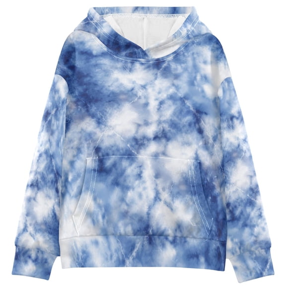 Kids' Hooded Pullover Sweatshirt Casual Tops Long Sleeve Print Hoodies Pocket Blue Tie-dye Pattern