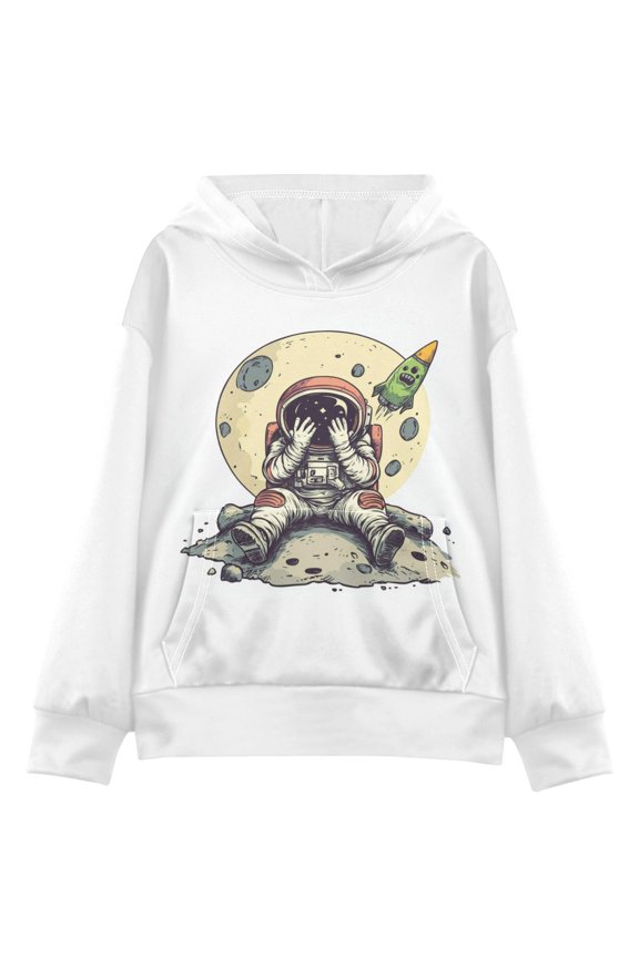 Kids' Hooded Pullover Sweatshirt Casual Tops Long Sleeve Print Hoodies Pocket Cartoon Astronaut Small