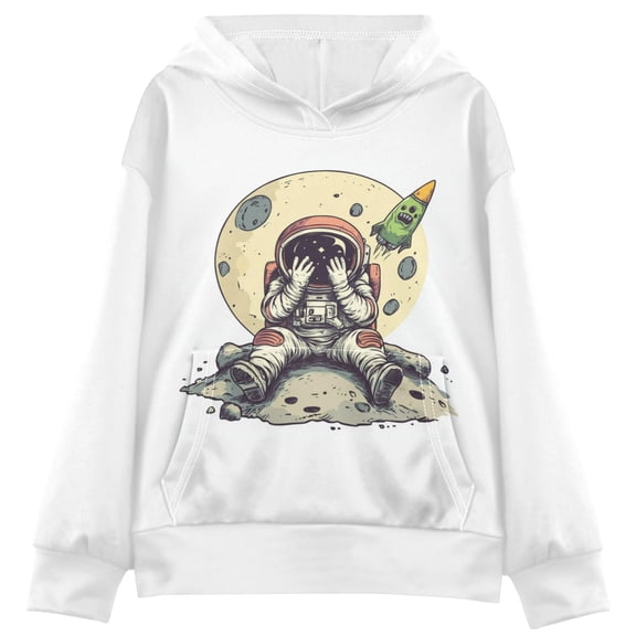 Kids' Hooded Pullover Sweatshirt Casual Tops Long Sleeve Print Hoodies Pocket Cartoon Astronaut X-Large