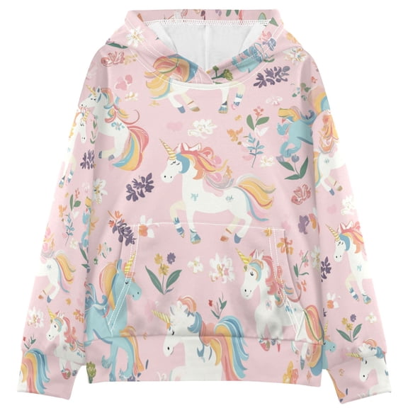 Kids' Hooded Pullover Sweatshirt Casual Tops Long Sleeve Print Hoodies Pocket Cartoon Unicorns Pattern