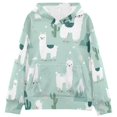 thumbnail image 1 of Kids' Hooded Pullover Sweatshirt Casual Tops Long Sleeve Print Hoodies Pocket Cute Cartoon Llama Pattern, 1 of 9
