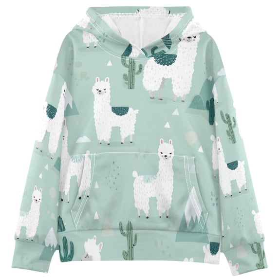 Kids' Hooded Pullover Sweatshirt Casual Tops Long Sleeve Print Hoodies Pocket Cute Cartoon Llama Pattern