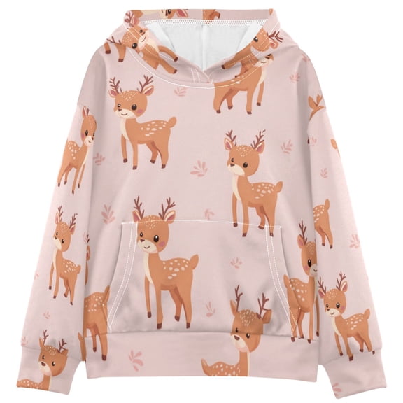 Kids' Hooded Pullover Sweatshirt Casual Tops Long Sleeve Print Hoodies Pocket Cute Deer Pattern