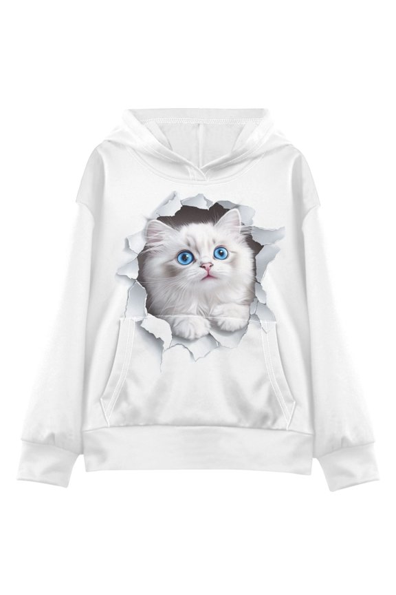 Kids' Hooded Pullover Sweatshirt Casual Tops Long Sleeve Print Hoodies Pocket Cute Ragdoll Cat Small