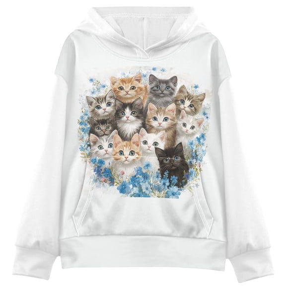 Kids' Hooded Pullover Sweatshirt Casual Tops Long Sleeve Print Hoodies Pocket Different Breeds Cats XX-Large