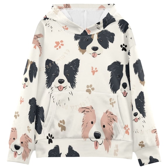 Kids' Hooded Pullover Sweatshirt Casual Tops Long Sleeve Print Hoodies Pocket Dog Head and Paw Prints