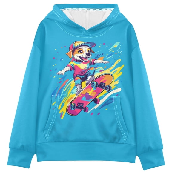 Kids' Hooded Pullover Sweatshirt Casual Tops Long Sleeve Print Hoodies Pocket Dog on Skateboard X-Smal