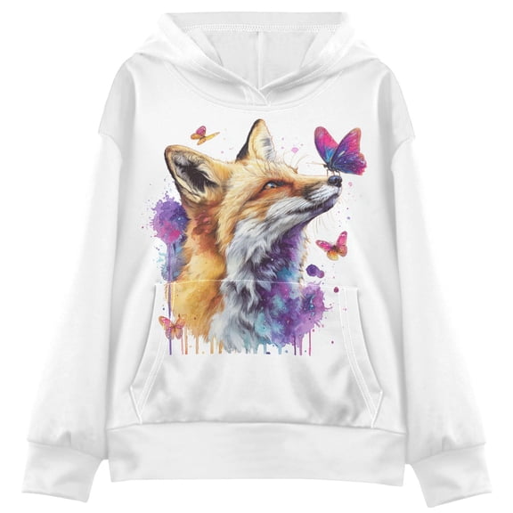 Kids' Hooded Pullover Sweatshirt Casual Tops Long Sleeve Print Hoodies Pocket Fox and Butterflies X-Large