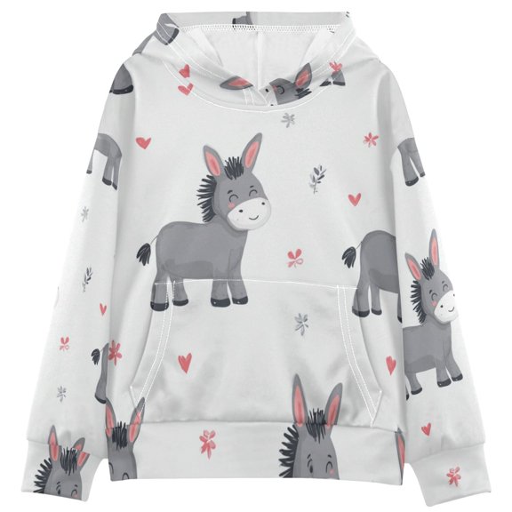 Kids' Hooded Pullover Sweatshirt Casual Tops Long Sleeve Print Hoodies Pocket Grey Cute Donkeys Pattern
