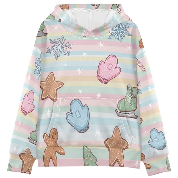 Kids' Hooded Pullover Sweatshirt Casual Tops Long Sleeve Print Hoodies Pocket Pastel Christmas-themed