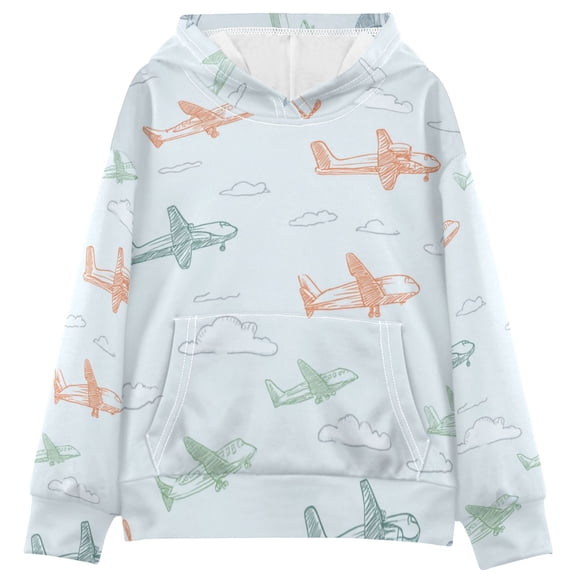 Kids' Hooded Pullover Sweatshirt Casual Tops Long Sleeve Print Hoodies Pocket Pastel Doodle Airplanes