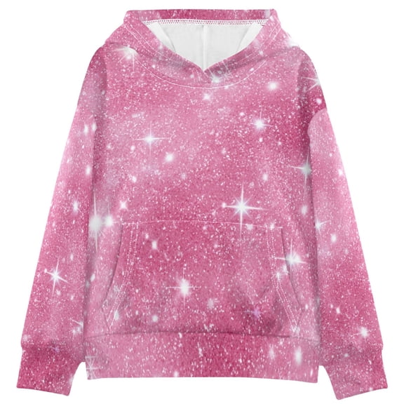 Kids' Hooded Pullover Sweatshirt Casual Tops Long Sleeve Print Hoodies Pocket Pink Glitter Background