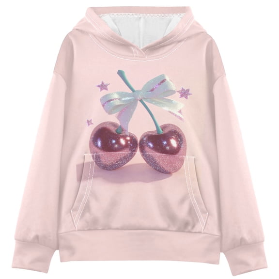 Kids' Hooded Pullover Sweatshirt Casual Tops Long Sleeve Print Hoodies Pocket Pink Large Cherries X-Large