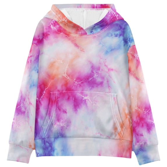 Kids' Hooded Pullover Sweatshirt Casual Tops Long Sleeve Print Hoodies Pocket Pink and Blue Tie-dye Pattern