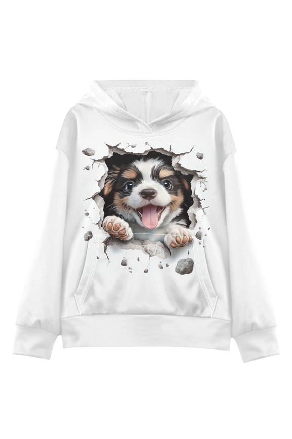 Kids' Hooded Pullover Sweatshirt Casual Tops Long Sleeve Print Hoodies Pocket Puppy Breaking Through The Wall XX-Large