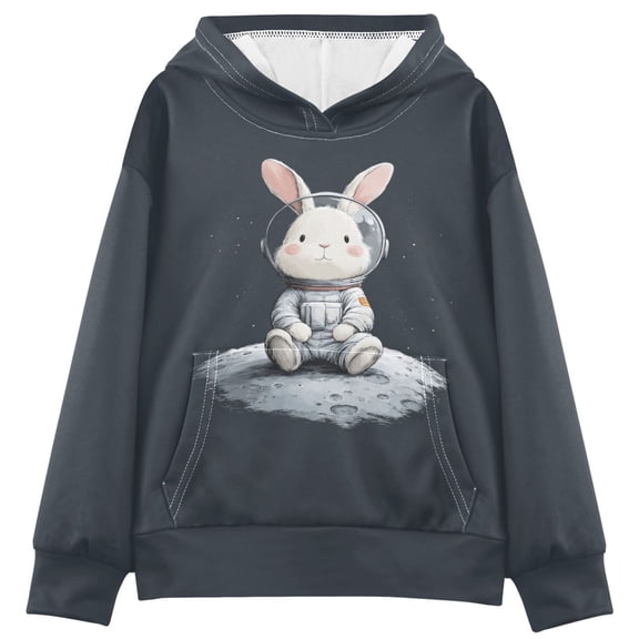 Kids' Hooded Pullover Sweatshirt Casual Tops Long Sleeve Print Hoodies Pocket Rabbit in A Space Large