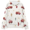 thumbnail image 1 of Kids' Hooded Pullover Sweatshirt Casual Tops Long Sleeve Print Hoodies Pocket Red Fire Trucks Pattern, 1 of 1