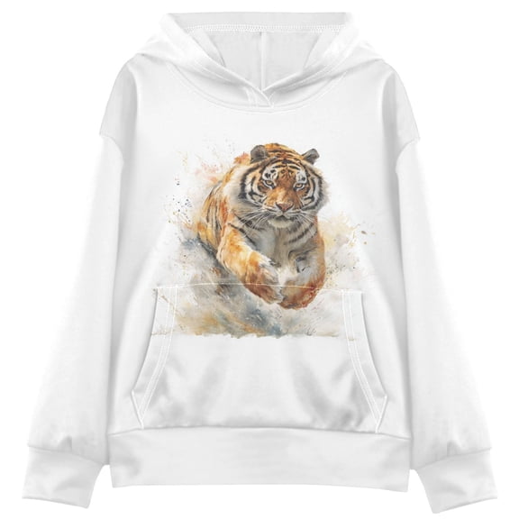 Kids' Hooded Pullover Sweatshirt Casual Tops Long Sleeve Print Hoodies Pocket Tiger in Action X-Large