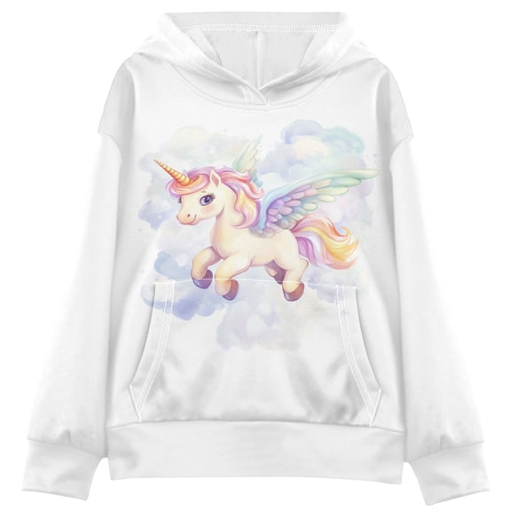 Kids' Hooded Pullover Sweatshirt Casual Tops Long Sleeve Print Hoodies Pocket Unicorn with Wings X-Smal