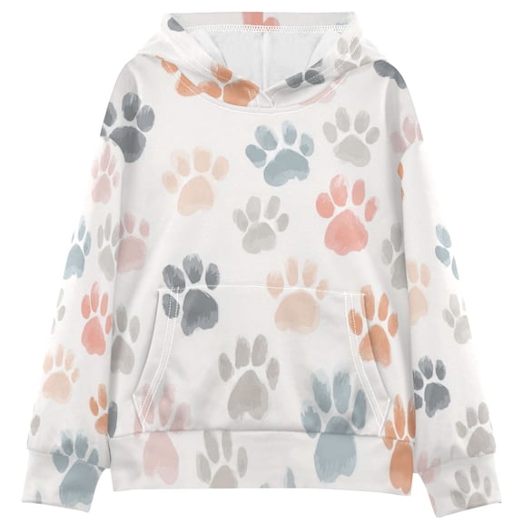 Kids' Hooded Pullover Sweatshirt Casual Tops Long Sleeve Print Hoodies Pocket Watercolor Dog Paw Prints