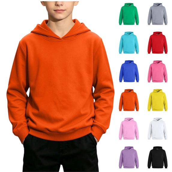Kids Hooded Sweatshirt, Boys and Girls Pullover Hoodie Lightweight Long Sleeve Casual Hooded Top Classic Basic Hoodie with Drawstring and Ribbed Cuffs for Back to School Play Daily Fall Winter Wear