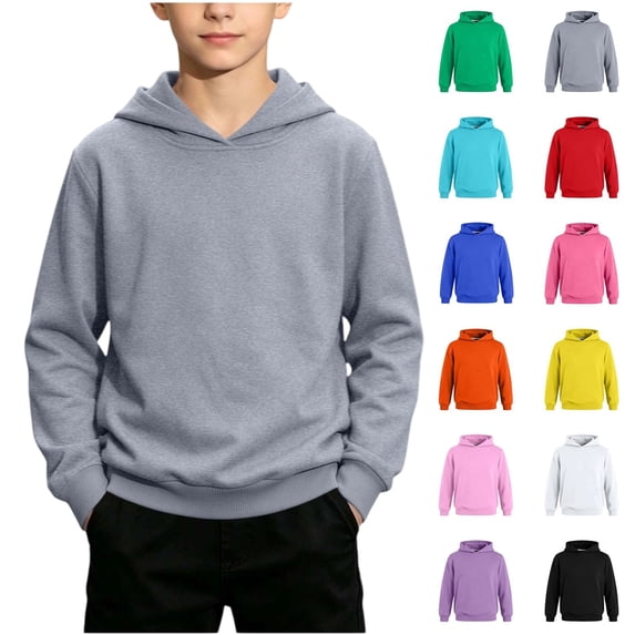 Kids Hooded Sweatshirt, Boys and Girls Pullover Hoodie Lightweight Long Sleeve Casual Hooded Top Classic Basic Hoodie with Drawstring and Ribbed Cuffs for Back to School Play Daily Fall Winter Wear