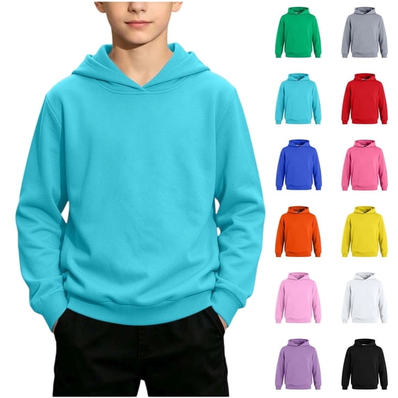 Kids Hooded Sweatshirt, Boys and Girls Pullover Hoodie Lightweight Long Sleeve Casual Hooded Top Classic Basic Hoodie with Drawstring and Ribbed Cuffs for Back to School Play Daily Fall Winter Wear