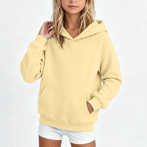 Kids Hooded Sweatshirt Solid Color Long Sleeve Warm Pullover With Pocket