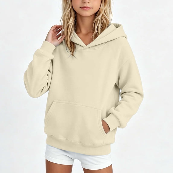 Kids Hooded Sweatshirt Solid Color Long Sleeve Warm Pullover With Pocket