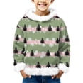 thumbnail image 1 of Kids Hooded Sweatshirt with Cartoon Santa Claus Print Faux Fur Trim Long Sleeve Pullover Casual Winter Top for Boys Girls, 1 of 7