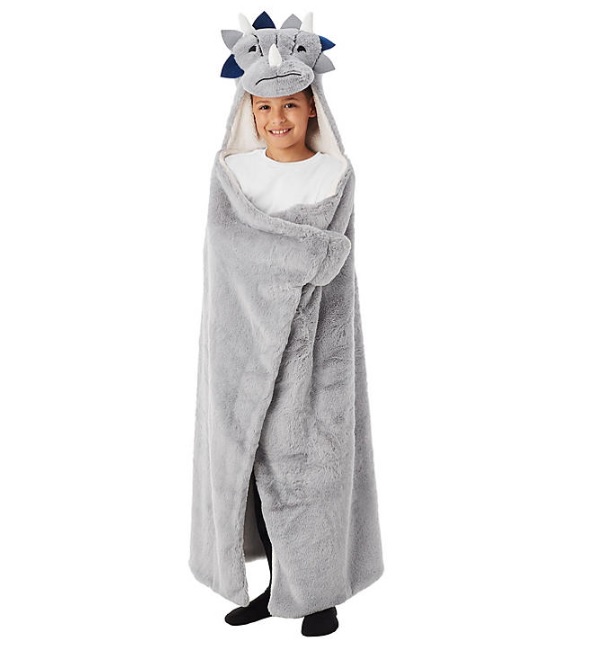 Kids Hooded Throw Blanket Dinosaur