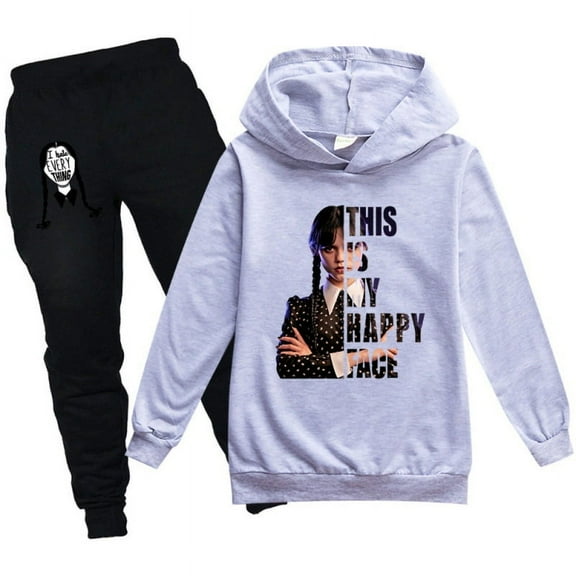 Kids Hooded Tracksuit Set for Boys Girls Wednesday Addams Loose Hooded Sweatshirt Tops Jogger Sweatpants Clothing