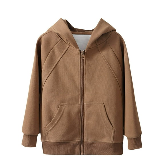 Kids Hooded Zip up Sweatshirts - Boys Girls Long Sleeve Hoodies Jackets with Pockets Fall Winter Lightweight Full Zip Fleece Jackets Outerwear Sweaters Coats Coffee 110